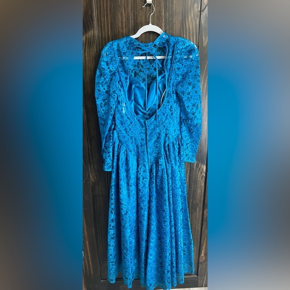 Vintage Dance-Allure Blue Lace Dress-Fit & Flair -Long Sleeve-sz 9/10 - Picture 14 of 14